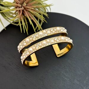 SOLD OUT ONLINE Gold Crystal & Faux Pearl Encrusted J. Crew Cuff Bracelet